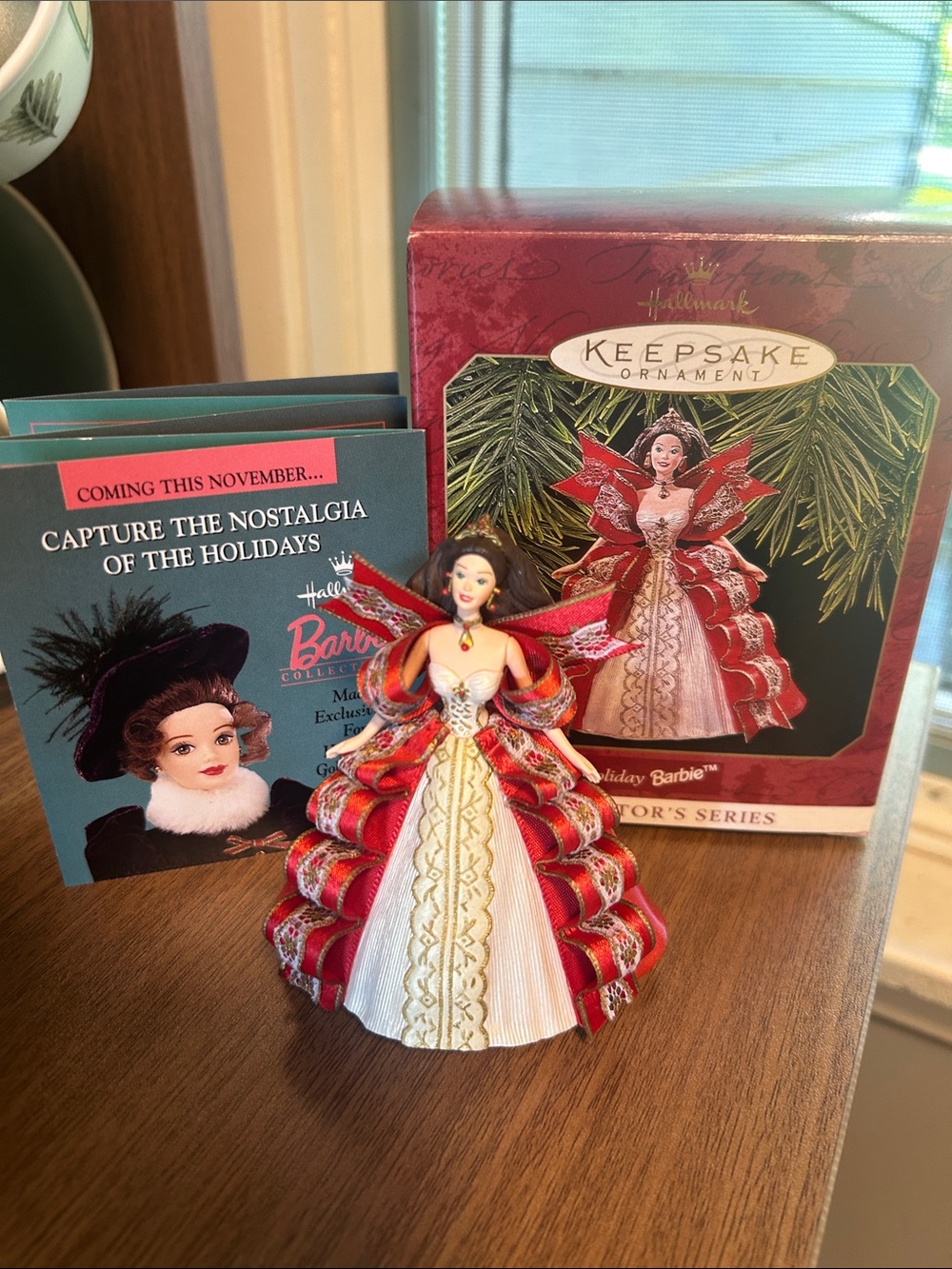 1997 Hallmark Holiday Barbie Ornament - Red, White & Gold Gown